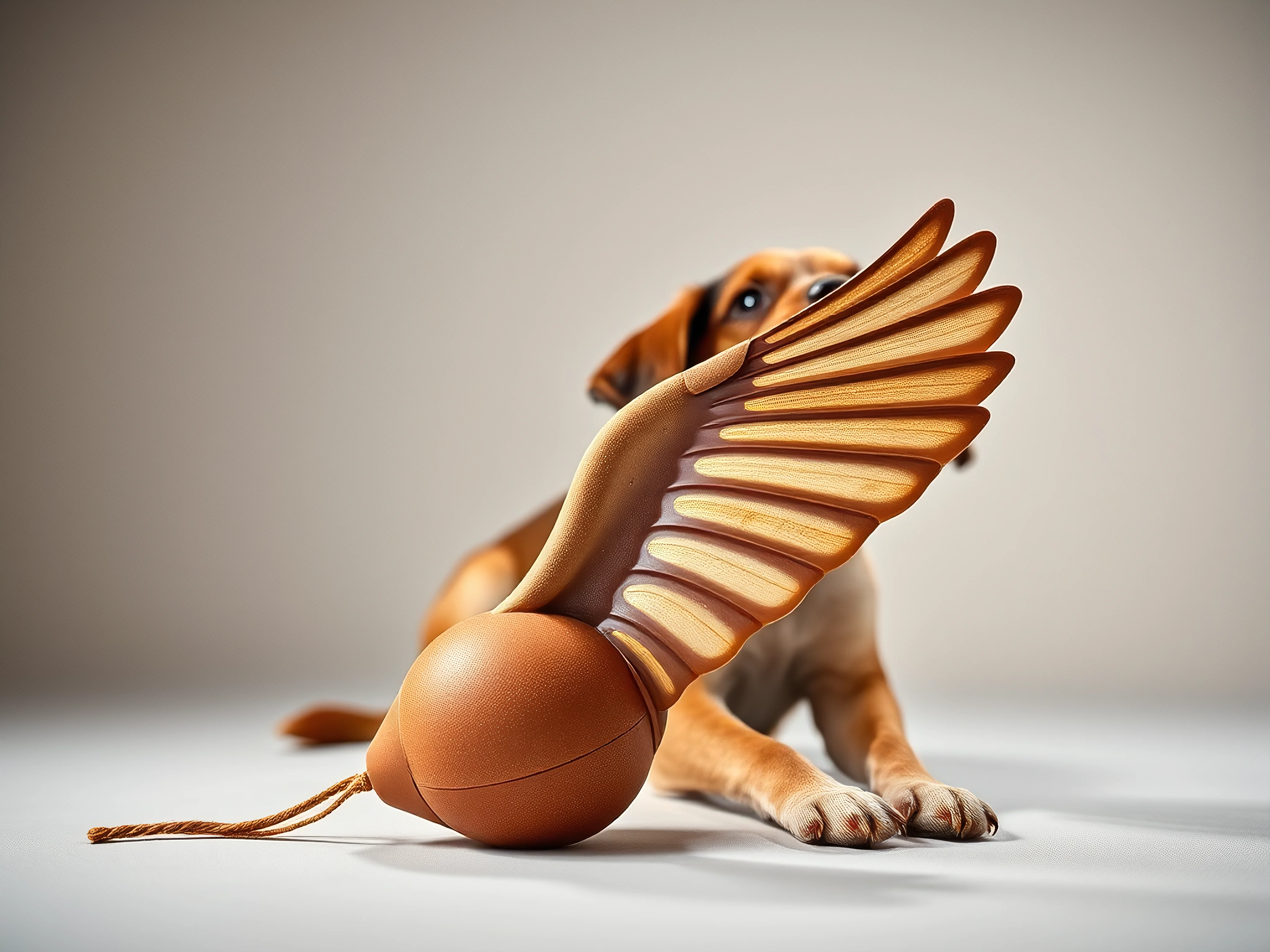 Hunting puppy training toys and bird wing, close-up.