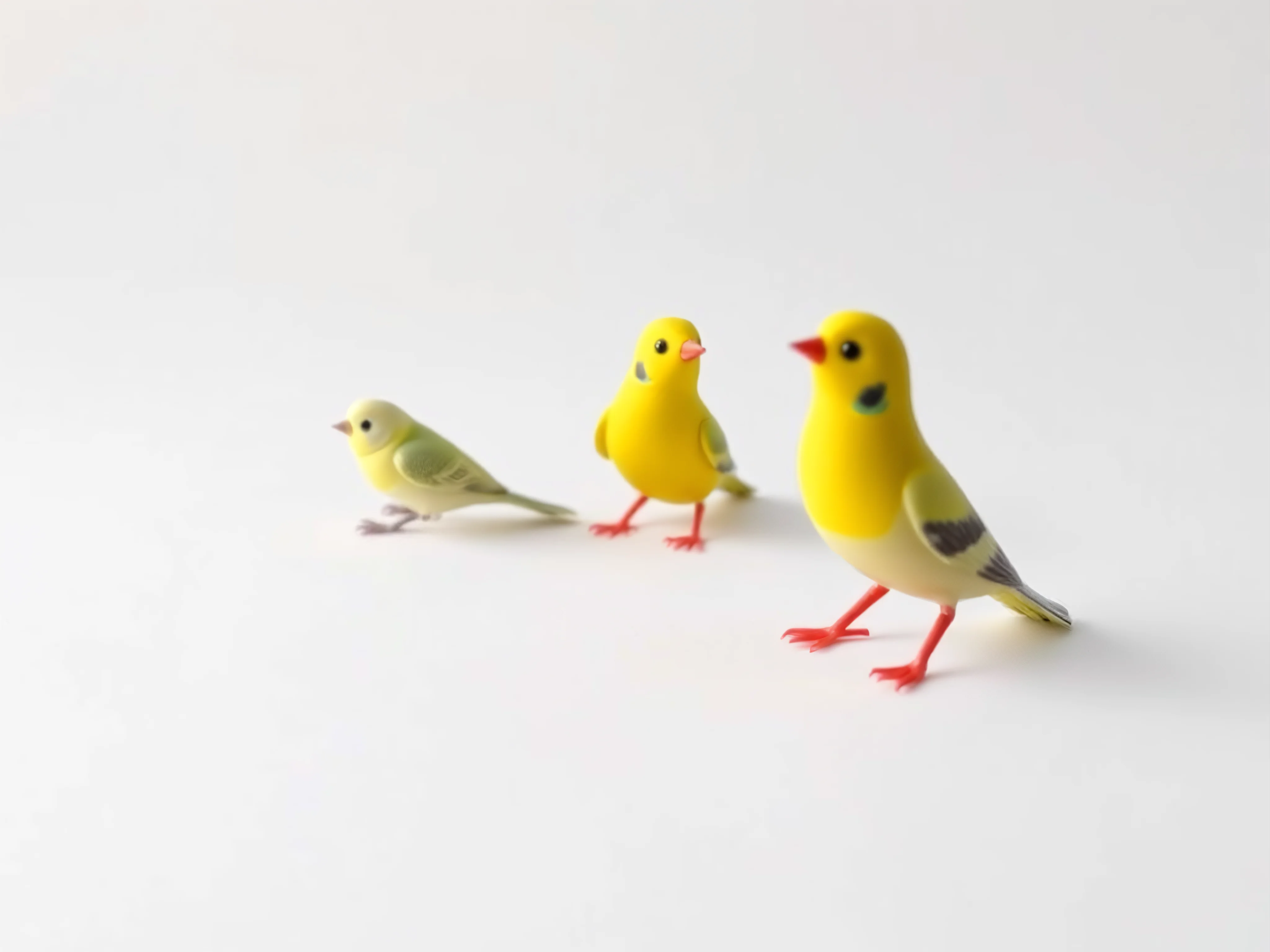 Simplified, vibrant Budgerigar, Cockatiel, and Finch figures on a clean white background.