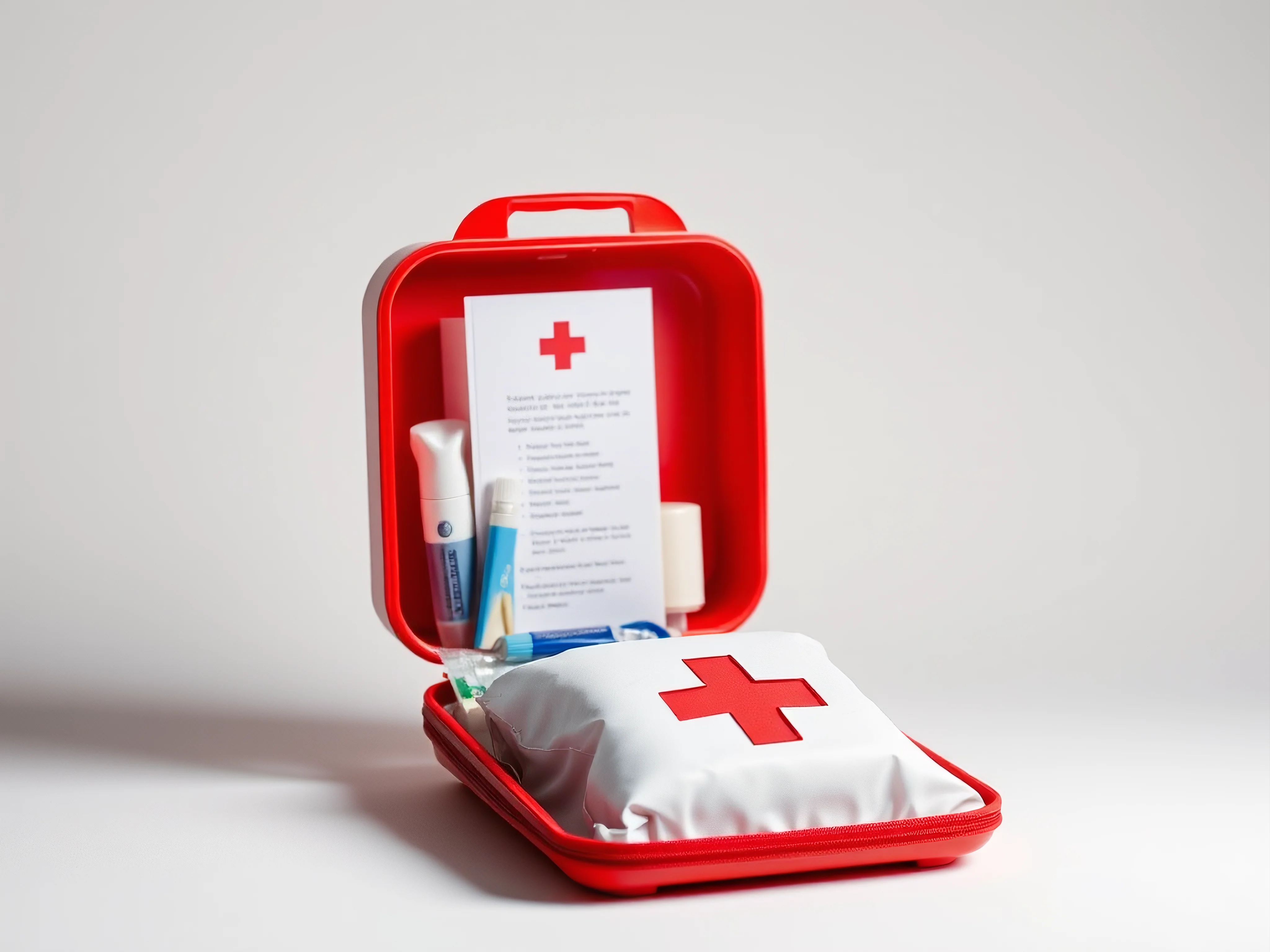 Compact, minimalist bird first-aid kit with bold primary colors on white background.