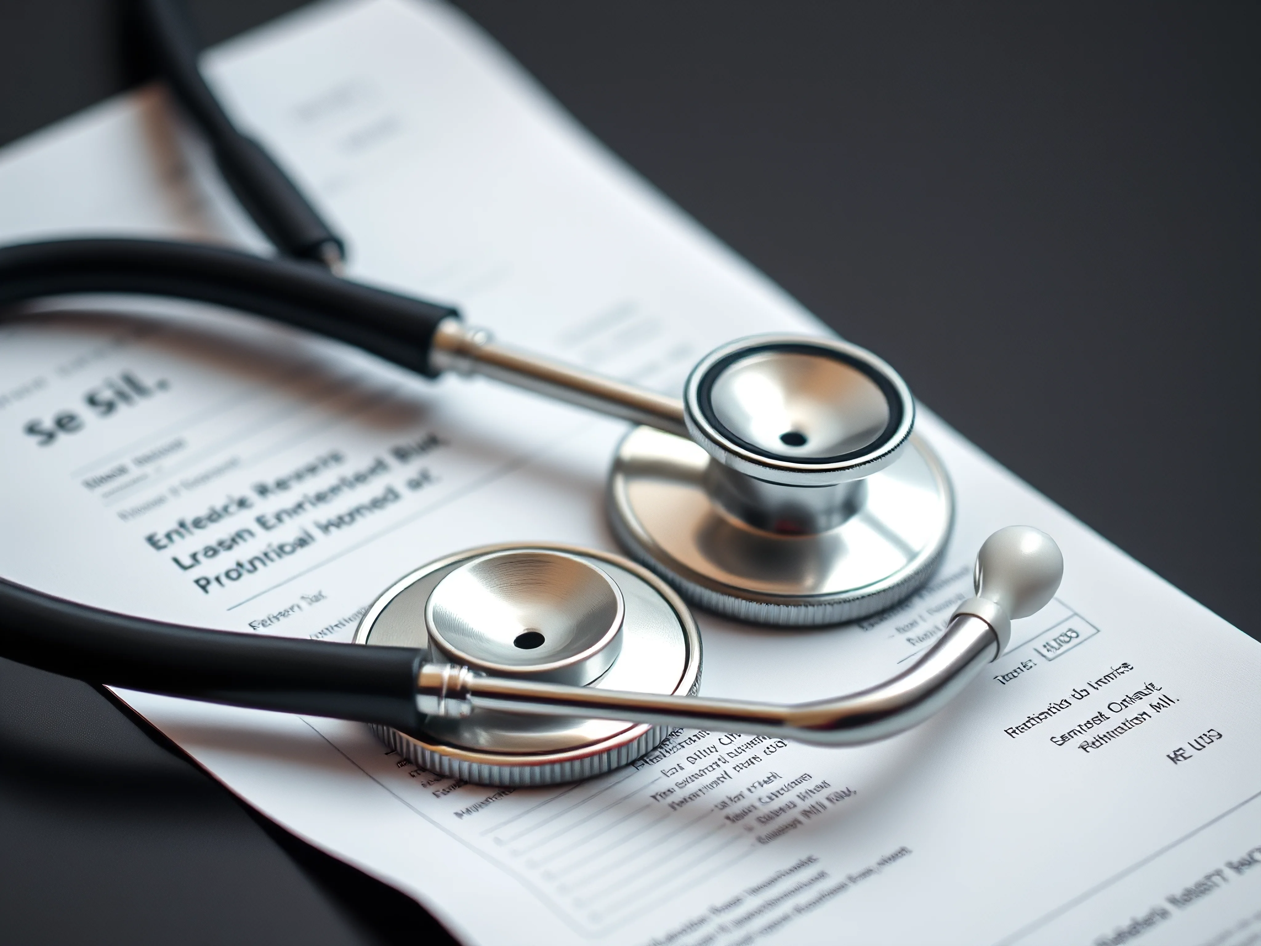 Veterinarian's stethoscope on a vet bill.