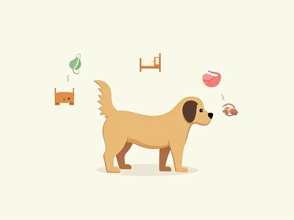 An umbrella of dog behaviors, from licking to tail wagging, shown through simple icons to depict misinterpretations.